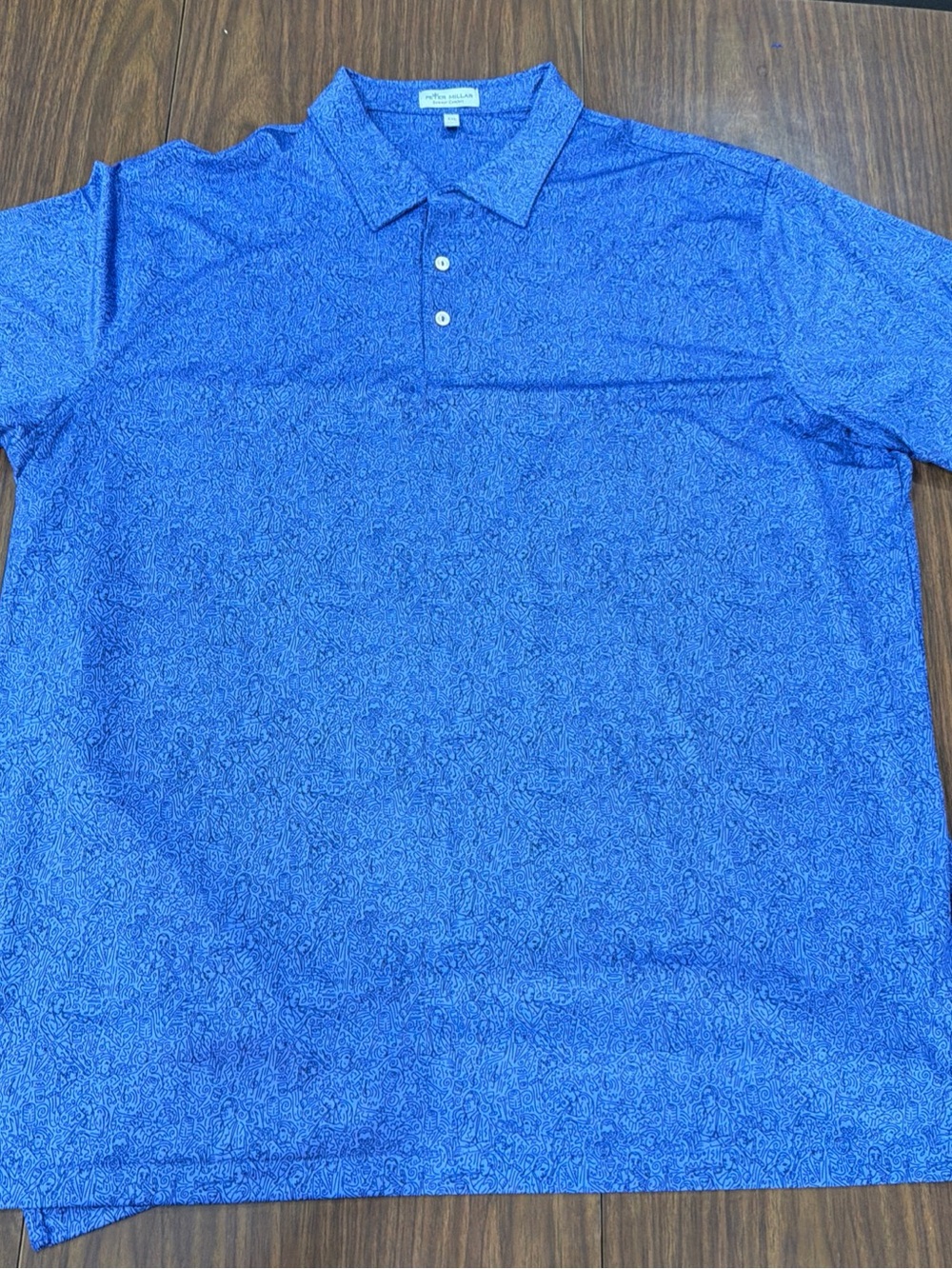 Peter Millar Polo Shirt Men XXL Blue Batik Jazz Print Gray’s Crossing